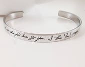 Handwritten Stainless Steel Cuff Bracelet - .25 quot x 6 quot Adjustable Cuff - Optional Inside and or Outside Custom Engraving Options