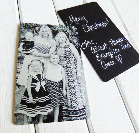 Metal Christmas Card - Engraved Photo, Handwritten Note, Wallet Card -Back Engraving Too -Christmas Gifts for Mom & Dad, Your Handwriting