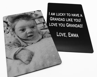Baby Picture Wallet Insert - Add Back Note Too - Handwriting Option, Gifts for Him or Her - Laser Etched Photo Love Note Card