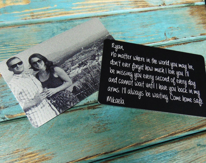 Engraved Picture Wallet Insert - Back Engraving Too - the WOW factor - Him or Her - Laser Engraved - Handwritten Wallet Insert GIFT 