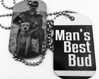 Man's Best Friend - Dog Tag  - Custom Photo, Text, & Handwriting Options - Black Aluminum Dog Tag Necklace - Unique Gifts for Mom