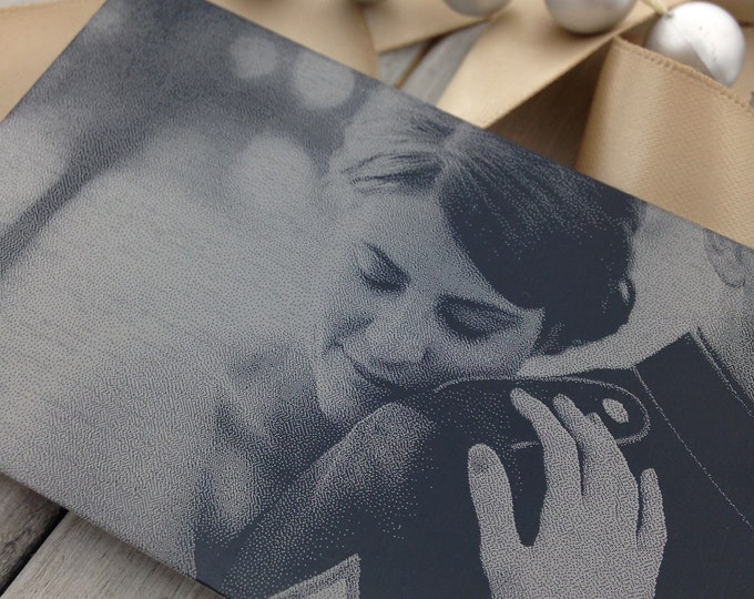 Featured listing image: Engraved Photo Wallet Card - Add Back Engraving Too: Your Handwriting, or choose a Font- Wallet Insert - Laser Engraved To Last A Lifetime