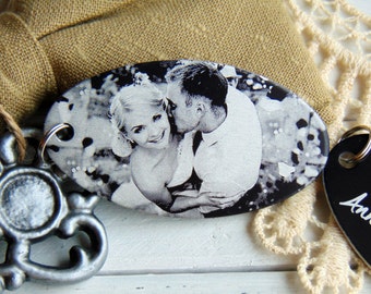 Anniversary Photo Keychain-Back Engraving-Your Handwriting Option- Black Aluminum Custom Key Chain - Laser Engraved- Wedding Gifts & Favors