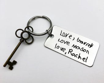 Actual Handwritten Keychain -  Your Design - Handwriting & Font Options - Personalized, Rectangle, Stainless Steel, Laser engraved Key Chain