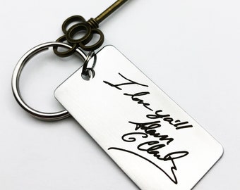 My Handwriting Keychain -  Your Design - Handwriting & Font Options - Personalized, Rectangle, Stainless Steel, Laser engraved Key Chain