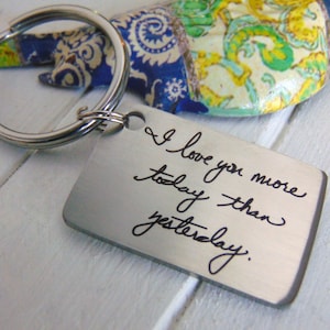 Handwritten Key Chain -Your Handwritten Image, or Custom Font Text Option_Laser Engraved_ Stainless Steel Rectangle Keychain<NEW!
