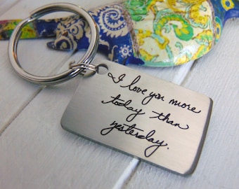 Handwritten Key Chain -Your Handwritten Image, or Custom Font Text Option_Laser Engraved_ Stainless Steel Rectangle Keychain<NEW!