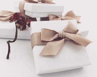 Gift Box, Gift Wrap Upgrade - Toffee Ribbon, White Box with Lid, Holiday Gifts -NOT SOLD SEPARATELY-