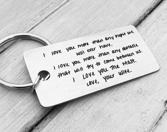 Featured listing image: Your Handwritten Keychain-  Your Design - Handwriting & Font options - Personalized, Rectangle, Stainless Steel, Laser engraved Key Chain