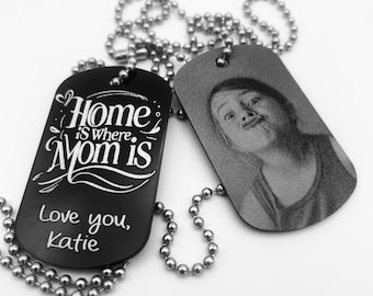 Sentimental Dog Tag - Custom Photo, Text, & Handwriting Options - Black Aluminum Dog Tag Necklace - Unique Gifts for Mom