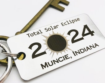 Total Solar Eclipse 2024 Keychain - commemorative souvenir- path of totality- customize your location and/or add back text to personalize