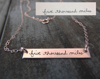 Rose Gold Handwritten Horizontal Bar Necklace - YOUR HANDWRITING - or text, Sterling Silver, Gold or Rose Gold - Layering -Jewelry For Her