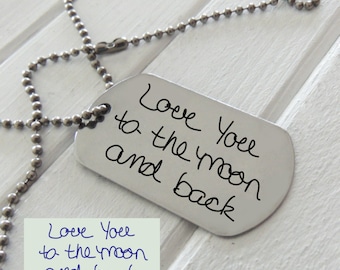 Your Handwriting Steel Dog Tag - Plus Custom Text Option,  Hand crafted fingerprint gifts,  Reveal Party - Anniversary Gift