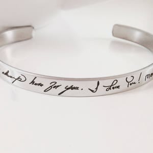 Handwritten Stainless Steel Cuff Bracelet - .25&quot; x 6&quot; Adjustable Cuff - Optional Inside and/or Outside Custom Engraving Options