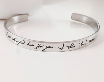 Handwritten Stainless Steel Cuff Bracelet - .25" x 6" Adjustable Cuff - Optional Inside and/or Outside Custom Engraving Options