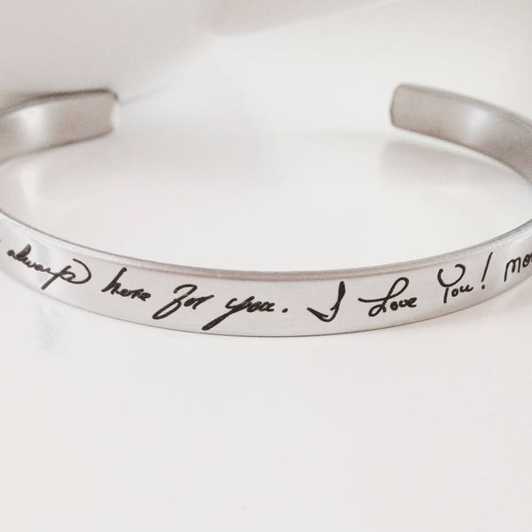 Handwritten Stainless Steel Cuff Bracelet - .25" x 6" Adjustable Cuff - Optional Inside and/or Outside Custom Engraving Options