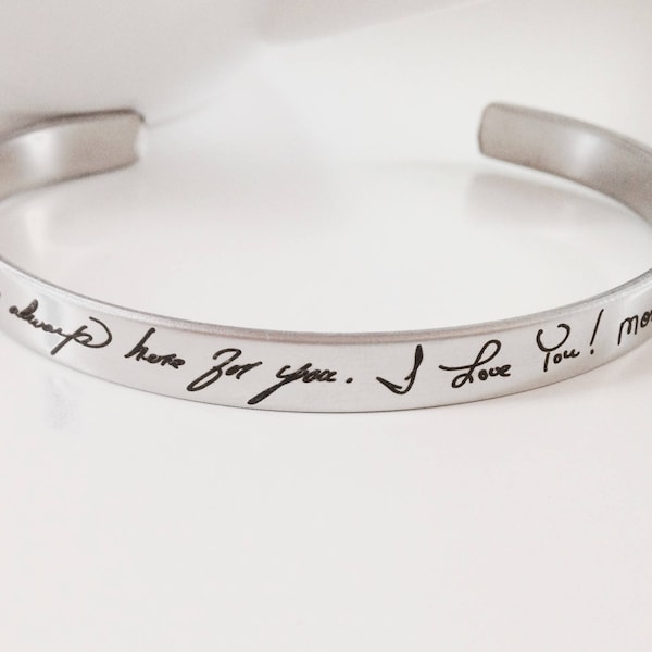 Handwritten Stainless Steel Cuff Bracelet - .25" x 6" Adjustable Cuff - Optional Inside and/or Outside Custom Engraving Options