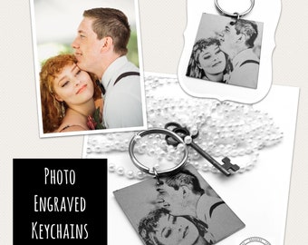 Personalized Photo Keychain - Square Pic Customized w/Your Handwritten (or Font) Message- Laser Etched Design - Unique Friendship Gift Ideas