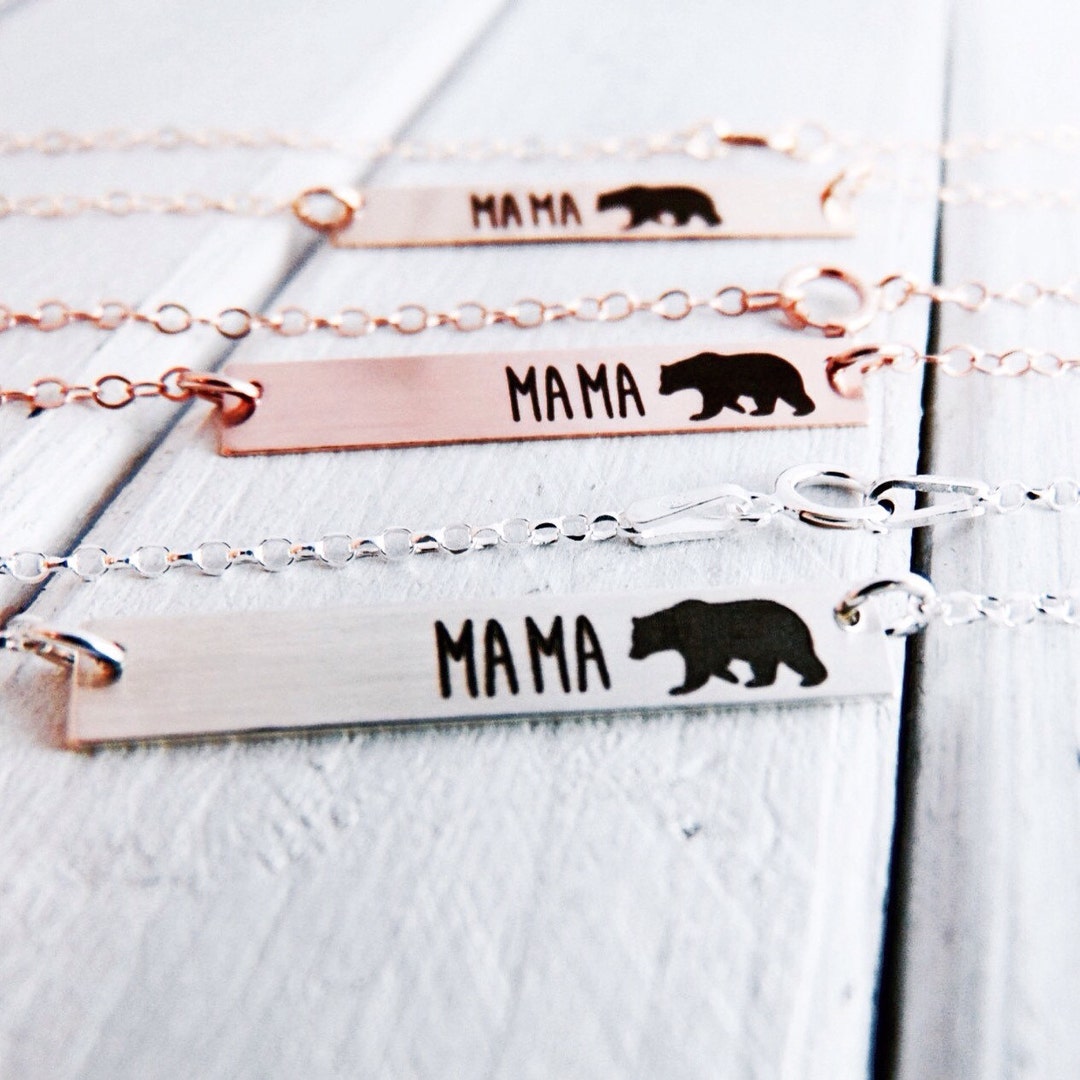 Mama Bear Bar Necklace - Handmade Custom Necklace - Personalize Back ...
