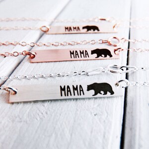 Mama Bear Bar Necklace - Handmade Custom Necklace - Personalize back engraving - Gift For Mom - Stainless Steel + 18" chain w/Lobster Clasp