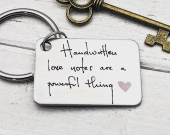 Custom Handwritten Love Note Key Chain - Your Handwriting or Font Options - Personalized Thick Steel Key Chain - Meaningful Unique Gift Idea