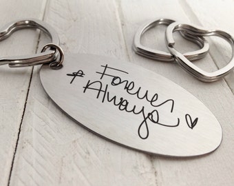 Handwritten HEART Key Chain, Your Handwriting keychain - or font, personalized key chain, keychain for him or her, heart key ring, Valentine