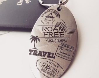 TRAVEL Passport Key Chain- Personalized Back Side Options -Your Handwriting or Font- Roadtrip Adventure - Group gifts, Souvenirs
