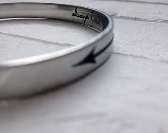 Steel Arrow Cuff Bracelet - 6"x1/4" Adjustable Cuff -with Arrow Design Engraved, Optional Inside Custom Engraving Addon