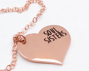 Soul Sisters Heart Necklace - Rose Gold Titanium Plated High Polished Pendant- Hypoallergenic & Tarnish Free- includes 24” Rose Gold Chain