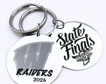 IHSAA Wapahani Raiders 2024 State Finalist Keychain front and back engraved 1.5” steel circle -As shown