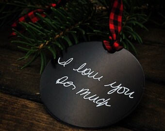 Your Loved One's HANDWRITTEN Christmas ORNAMENT - Personalize w/your Handwriting, photo, or Custom Text - Meaningful Gift Ideas for the Fam