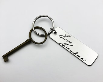 Handwritten Keychain - Your handwriting - Design Your Own Custom Keychain Rectangle, Stainless Steel, Laser Engraved - Memorial Keychain
