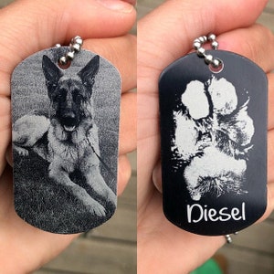 Pawprint Pet Tag - Custom Photo, Text, & Handwriting Options - Black Aluminum Dog Tag Necklace - Your Pets Actual Paw Print- "Paw"fect Gifts