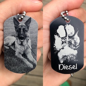 Pawprint Pet Tag - Custom Photo, Text, & Handwriting Options - Black Aluminum Dog Tag Necklace - Your Pets Actual Paw Print- "Paw"fect Gifts