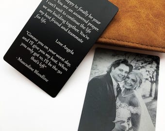 Anniversary Picture Wallet Card - Add Back Note Too - Handwriting Option, Gifts for Him or Her - Laser Etched Photo Love Note Card