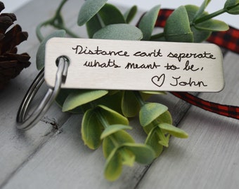 Handwritten Keychain - Long Distance Relationship - Design Your Own Custom Keychain Rectangle, Stainless Steel, Laser Engraved - Handwriting