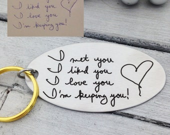 I'm Keeping You! Handwritten Key Chain, Brass Ring - Actual Handwriting - personalized keychain for him, keychain for her, personalized