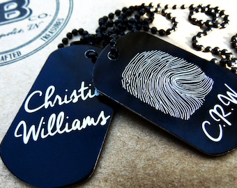 Fingerprint Signature Dog Tag Anodized Aluminum, key chain, Fingerprint Jewelry, thumbprint necklace, Hand crafted fingerprint gifts, ID