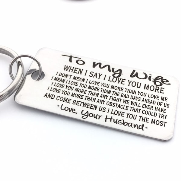 TO MY Wife - Keychain- Customize Your Design - Handwriting Option - Perfect Anniversary Gift - Laser engraved Steel - I love you more