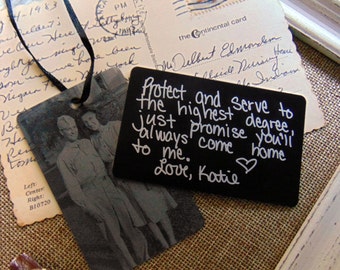 Deployment Wallet Card,  Engraved Picture Wallet Insert -Handwritten or Font Text Back Engraving Options _ Metal Photo Wallet Insert_ Gift