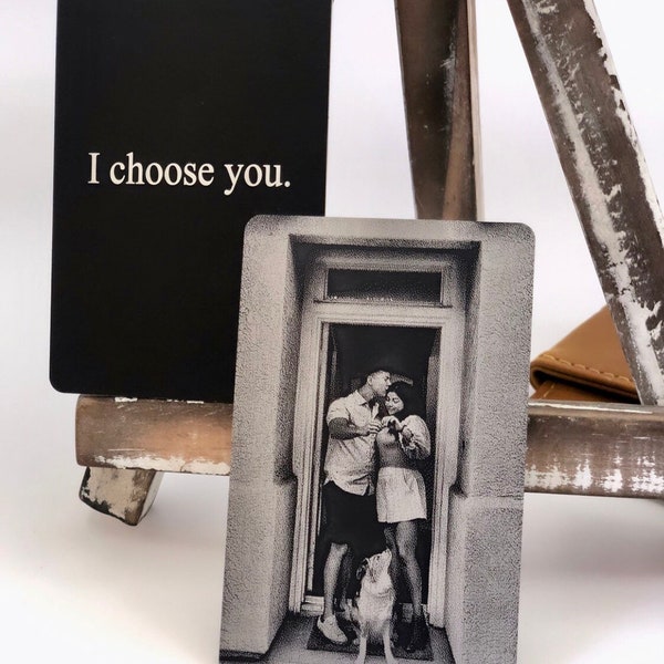 Personalized Photo Wallet Card -Add Back Engraving- Made Just for You -Laser Engraved Photo and/or Text Love Note- Custom Metal Etched Card