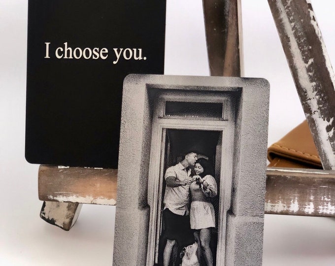 Featured listing image: Photo Wallet Card -Love Note Gift -Made Just for You -Laser Engraved Metal Photo Card Keepsake for your wallet - Meaningful Gifts that last