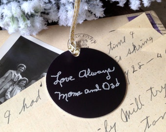 Your Loved One's Handwritten Christmas Ornament - 2" Personalized Christmas Ornaments - Handwritten, or Custom Text - Rememberance Gifts