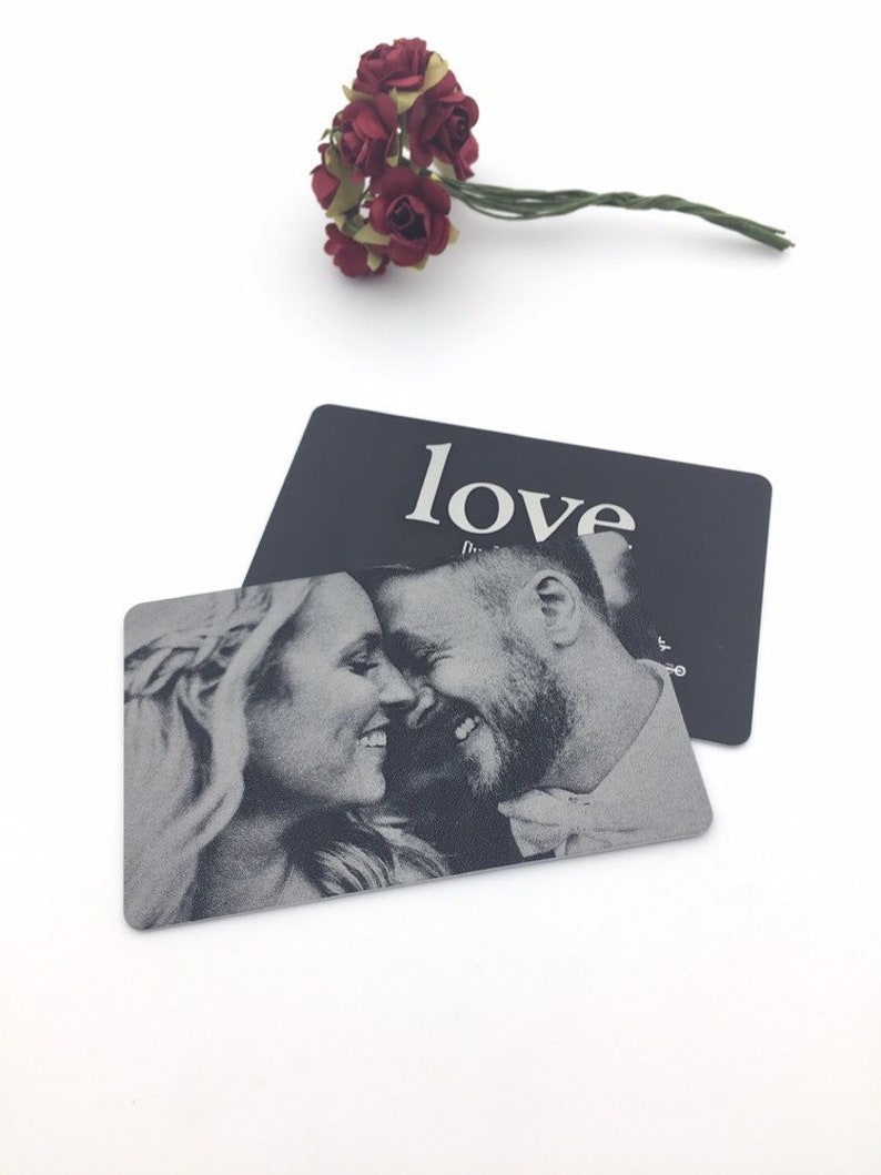 Photo Wallet Card Love Note Add Back Handwritten Engravings Laser Etched to Last Personalized Memorable Gifts image 1