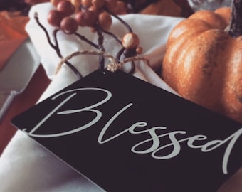 Custom "Blessed" Place Card, Holiday Guest Favors & Ornaments -Personalized w/your Photo, Handwriting, or Font Text -Engraved Keepsake Gifts
