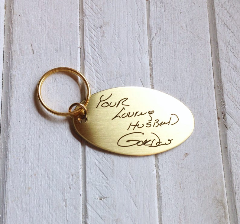 Handwritten BRASS Key Chain Your Handwriting or Font Etsy