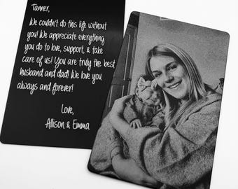 New Baby Wallet Picture - Add Back Note Too - Handwriting Option, Gifts for Him or Her - Laser Etched Photo Love Note Card