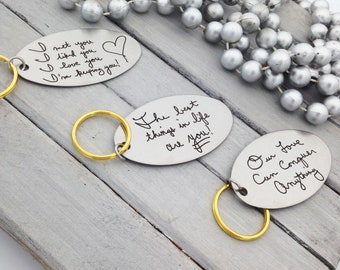 Whole Family Handwritten Key Chain, Brass Ring - Actual Handwriting - personalized keychain for him, keychain for her, personalized