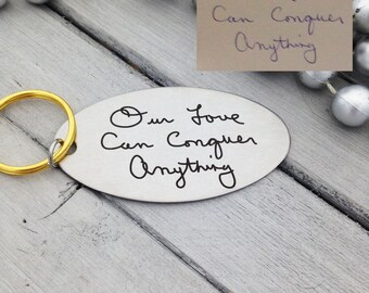 Our Love Handwritten Key Chain, Brass Ring - Actual Handwriting - personalized keychain for him, keychain for her, personalized - love note