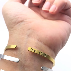 WAIT … Isa. 40:31 Engraved Ultra Thin Cuff Bracelet - .125” x 6" Adjustable Cuff - Optional Inside Custom Engraving Options - Brushed Finish